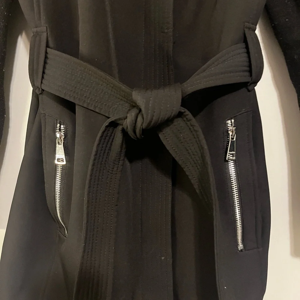 Black Women's Hooded Trench Coat with Belt